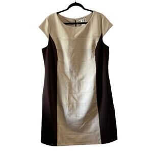 Studio one 20W Beige & Brown Knit Dress NWT Scuba Knit Color Block Office